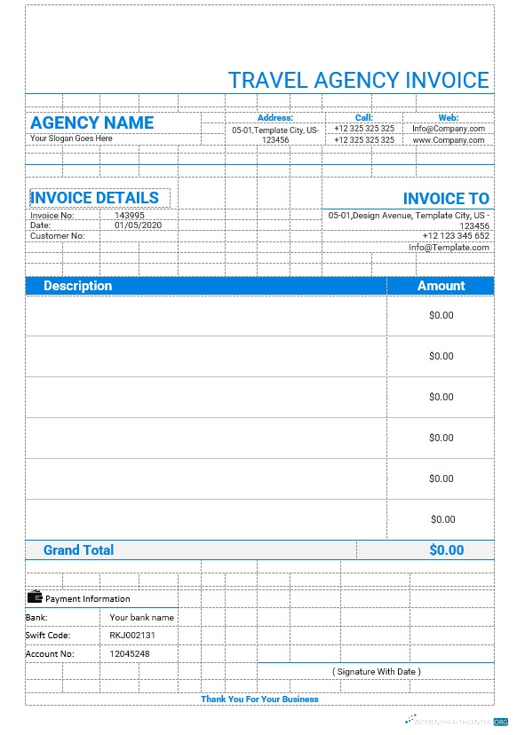 Download Editable Travel Agency Invoice Template Photoshop template